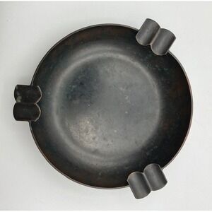 MCM Vintage Black Brass Cigar Ashtray Holder‎ Retro Home Decor Large Heavy 7"D